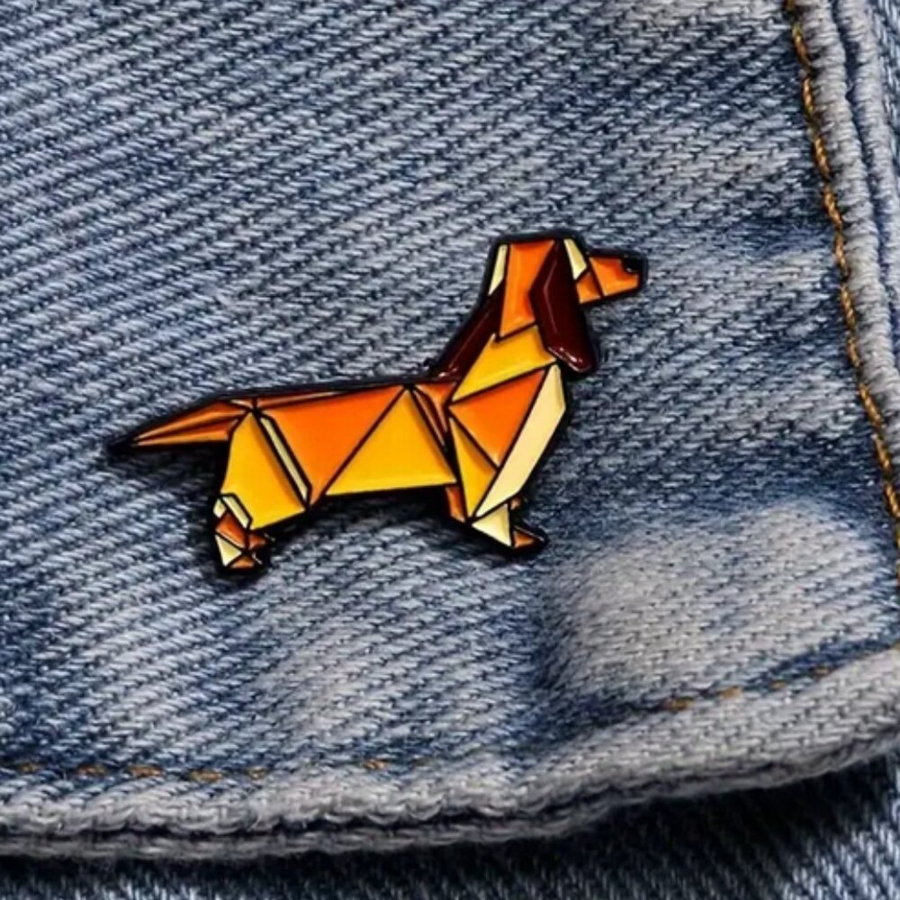 Adorable Origami Dachshund Enamel Lapel Pin NWT
